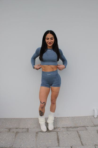Zhanda Long Sleeve Cropped Tee - Blue Grey