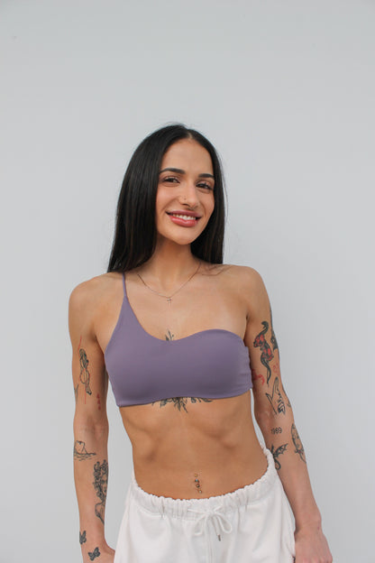 Swerve One Shoulder Crop - Purple Taupe