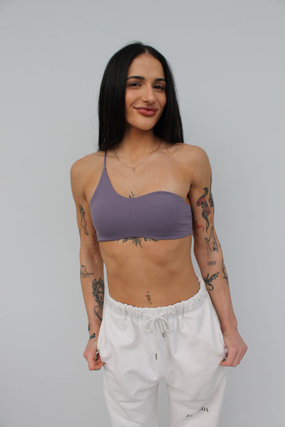 Swerve One Shoulder Crop - Purple Taupe