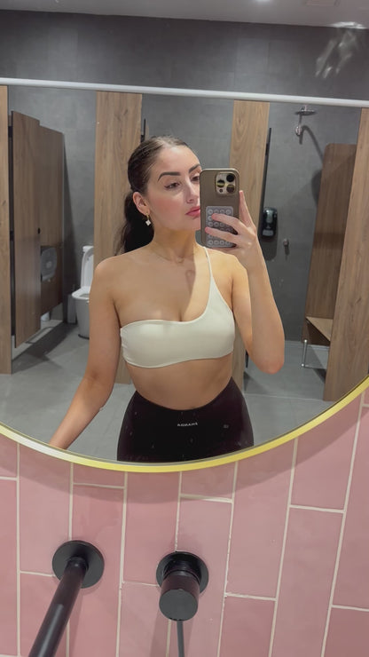Swerve One Shoulder Crop - Oat Milk